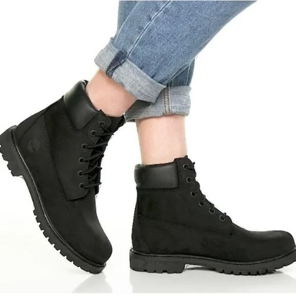 Timberland Womens Black Lace Up Leather Grunge Combat Premium 6in Boots 9M - Picture 1 of 14